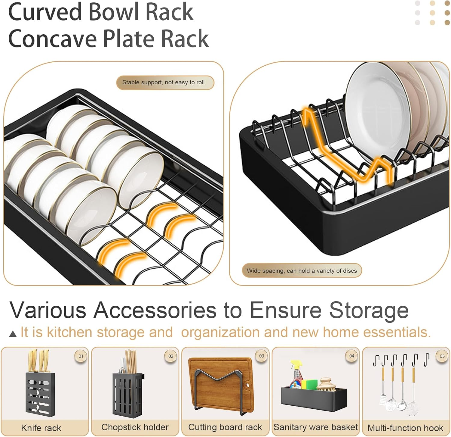 Over the Sink Dish Drying Rack, 2 Tier Large Capacity over Sink Dish Rack, Metal over the Sink Dish Drainer Drying Rack, Multi-Functional over Sink Dish Rack Display for Kitchen Counter image number 1