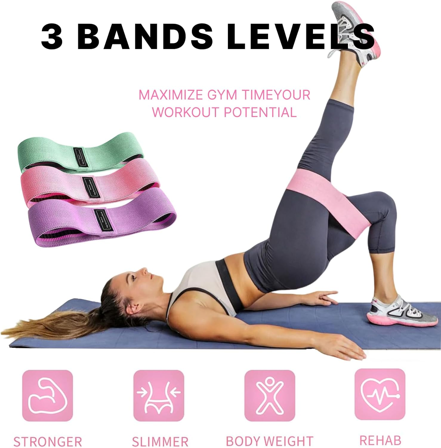 3 Pcs Fabric Resistance Bands Set, Durable Non-Slip Exercise Bands for Glutes and Booty Workouts, 3 Resistance Levels, Versatile Stretching Bands for Home Gym, Pilates, and Yoga image number 3