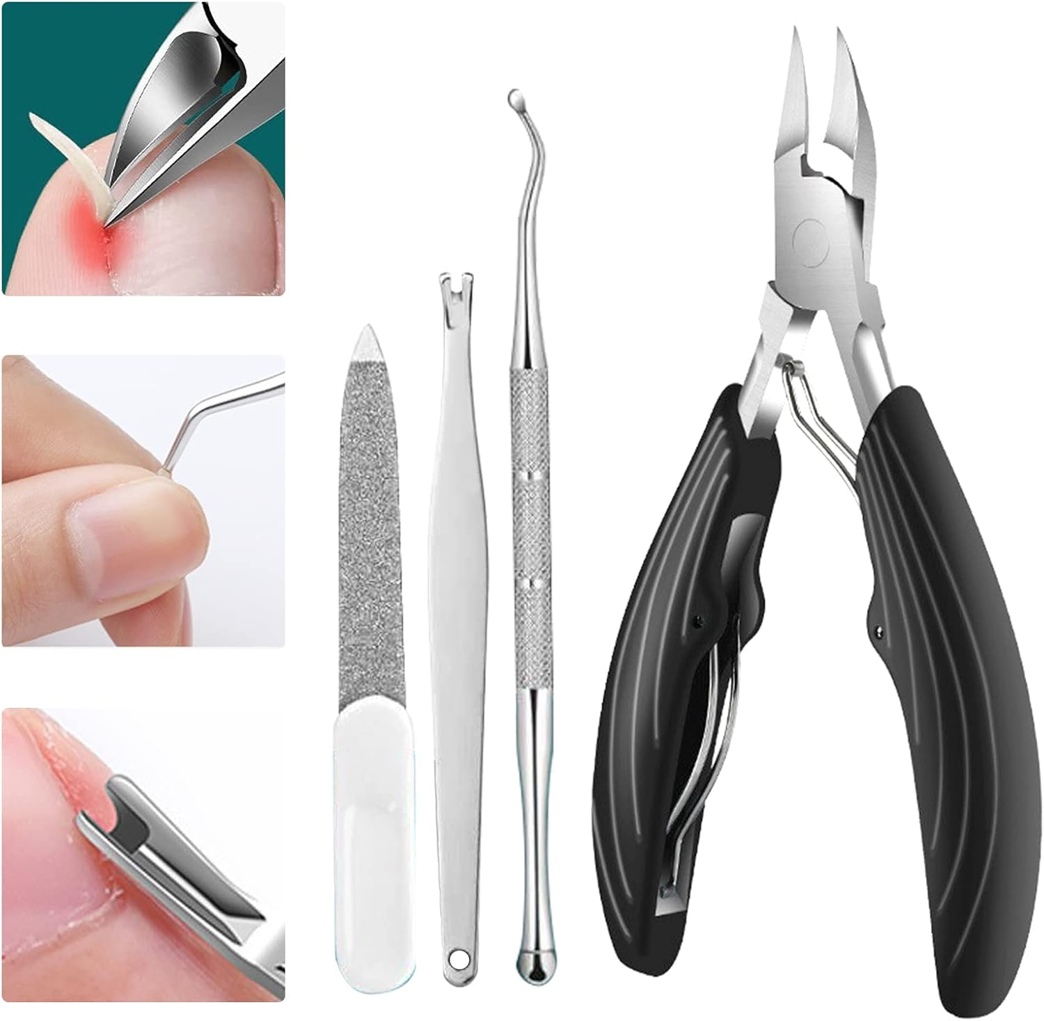 Manicure Set, Nail Clippers, Nail Scissors, Nail File, Cuticle Remover, Cuticle Scissors, Nail Set, Cuticle Nippers, Ingrown Toenails, Set of 4 image number 5