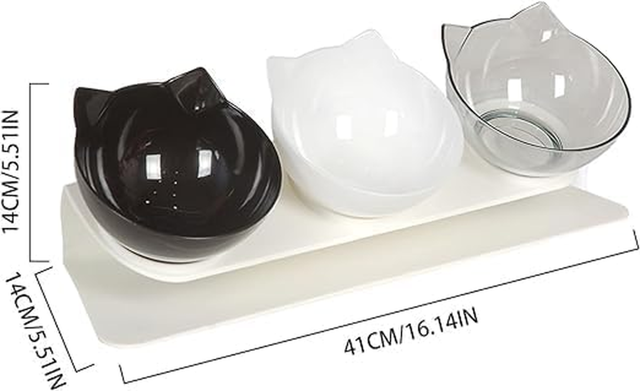 3Pcs Non-Slip Cat Bowl Holder, Liftable and Safe Pet Food or Water Bowls for Rabbits Indoor Puppies 41 * 14 * 14Cm Concepts 15&deg; (Black+White+Transparent) - Mix image number 3