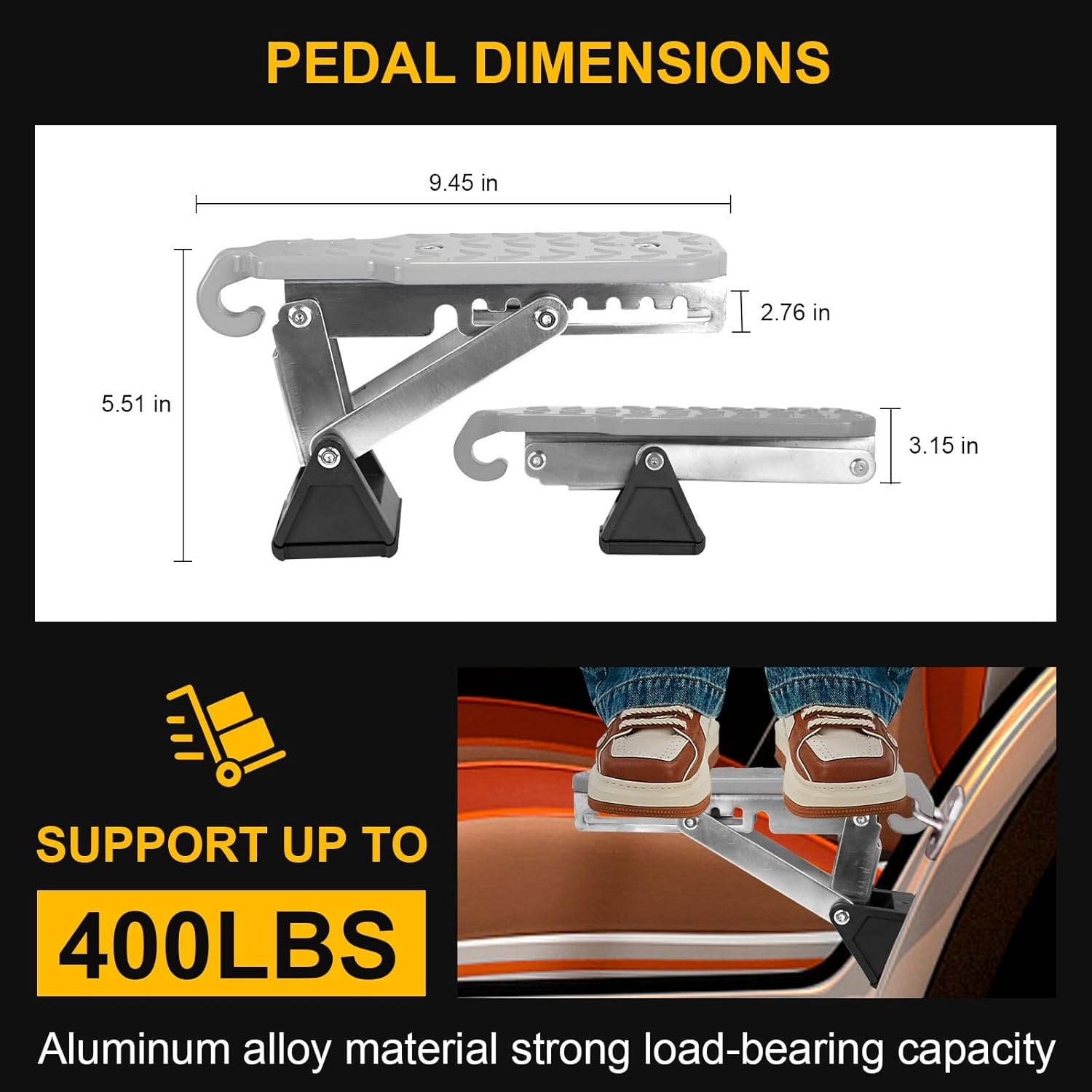 Universal Fit Car Door Step, Foldable Door Latch Step with Adjustable Angle for Car Roof Access, Both Feet Stand Car Step for SUV and Truck, Silver image number 1