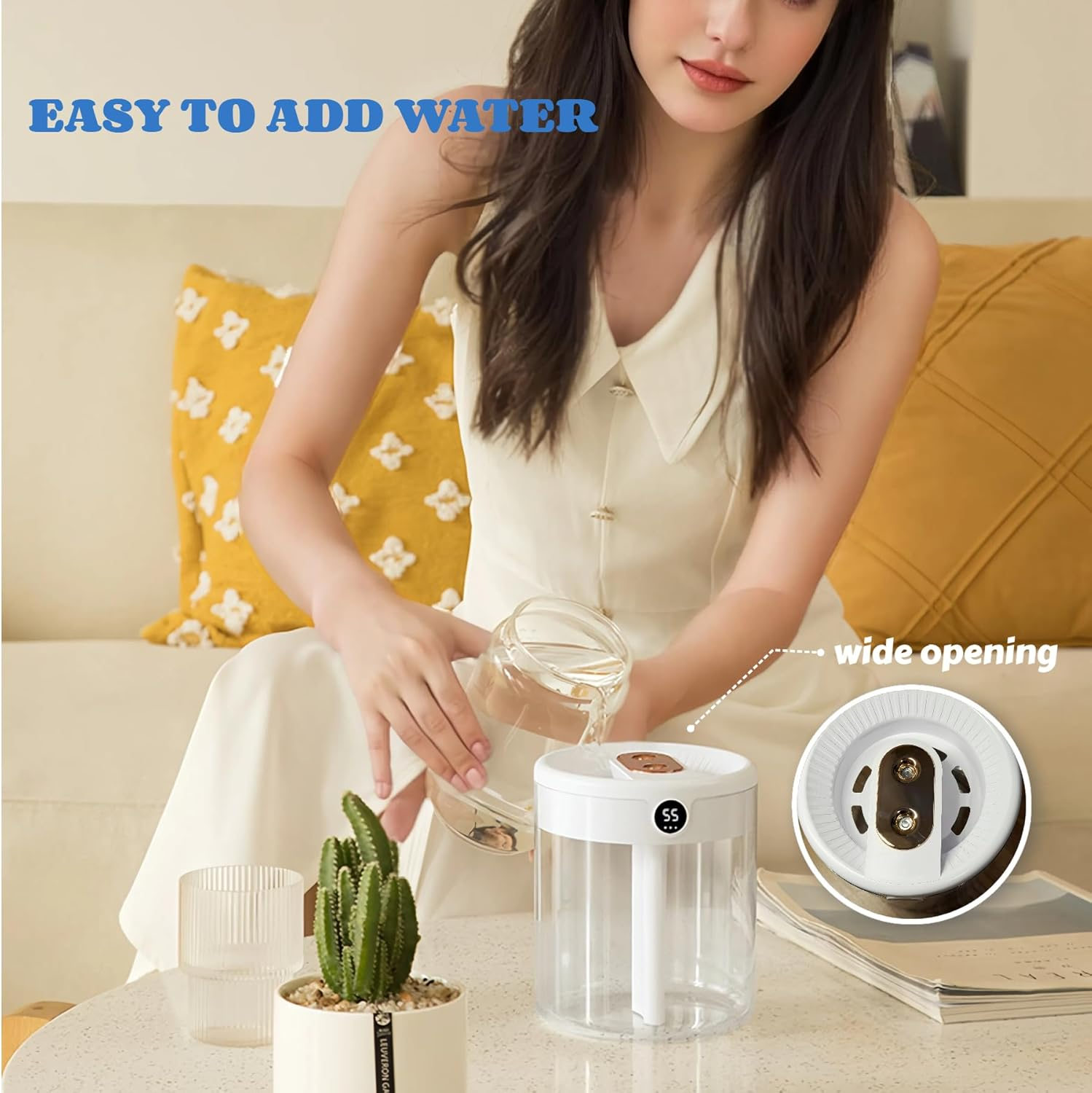 Humidifiers for Bedroom, 2L Cool Mist Humidifier with Humidity Display & Night Light, Ultra Quiet, Easy to Fill and Clean, Visible Water Tank, for Home, Office, Baby Nursery, Plants