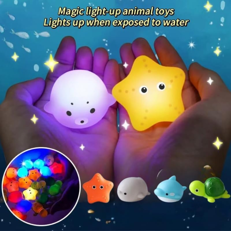 Toy O Toy Light up Baby Bath Toys Set with Frog Net &ndash; 4 Colorful Floating Animal Figures (Starfish, Turtle, Whale,Penguin) &ndash; Sensory Water Play for Toddlers and Kids 18M+ (A) image number 2