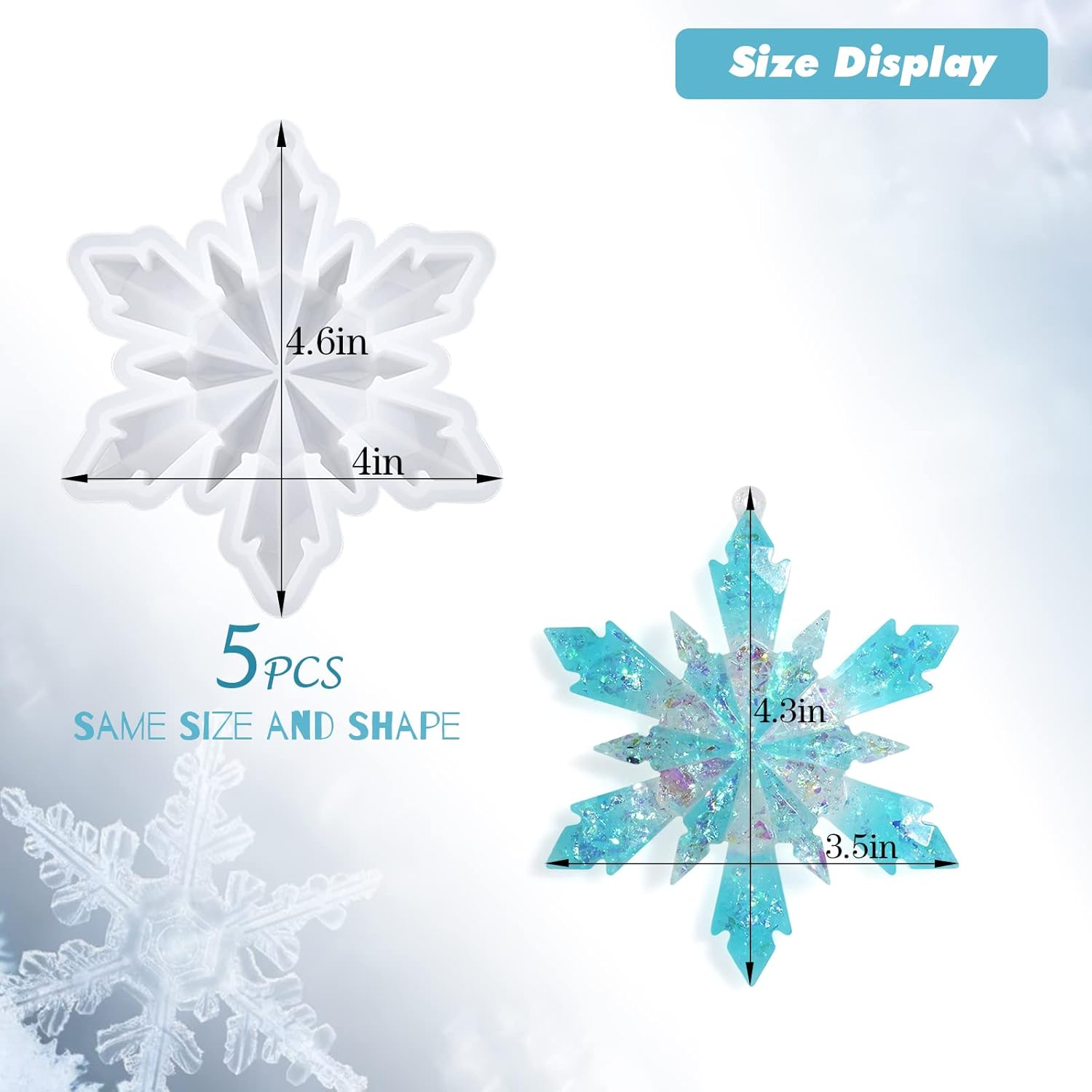 Sakolla 5 Pieces Christmas Silicone Resin Molds 3D Snowflake Molds Silicone Epoxy Casting Resin Mould for DIY Christmas Ornament Jewelry Pendant Decoration, Keychain image number 3