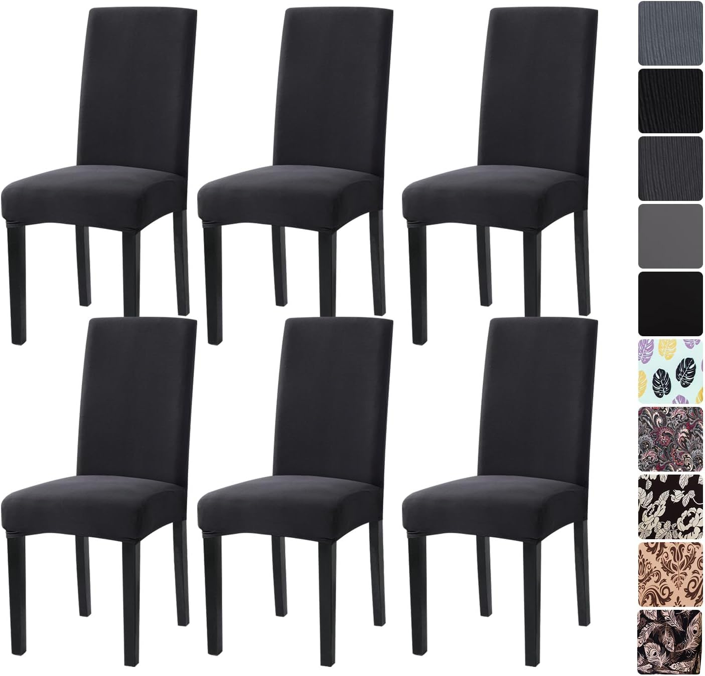 Stretch Dining Chair Covers Soft Removable Kitchen Seat Covers Parsons Chair Slipcovers for Dining Room (6, Black)