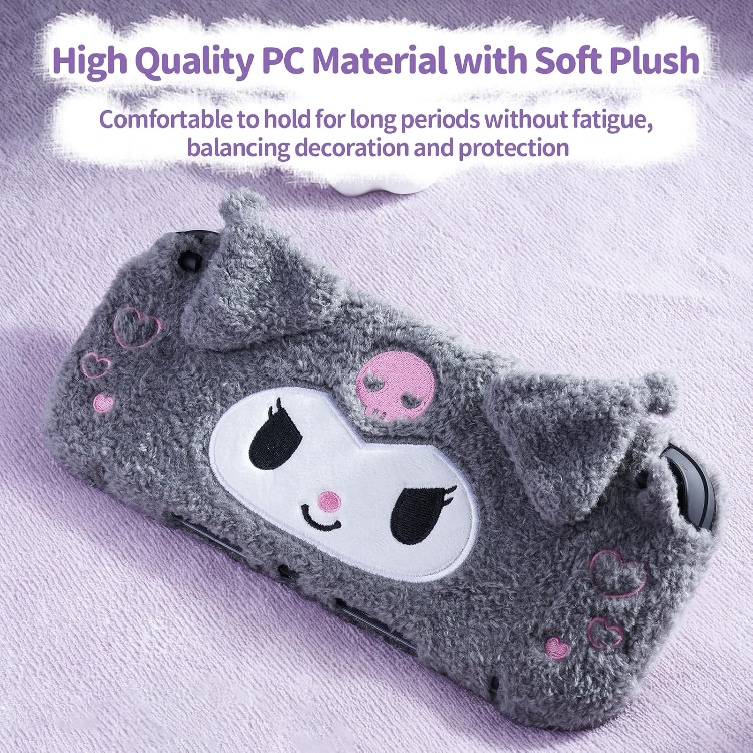 Kuitmor Cute Plush Protective Case Compatible with Switch 2 (2025), Anti-Scratch and Shock-Absorption Hard PC Shell Cover for Switch 2 Game Console and Joystick Controller - KLM image number 3