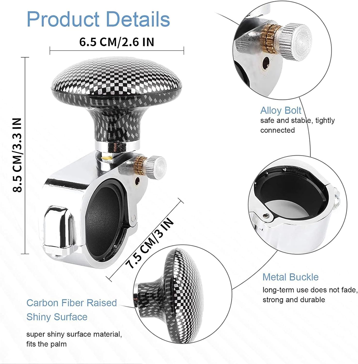 Qioon Car Steering Wheel Knob, Universal Steering Wheel Spinner Assist Knob for Disabled Drivers, Handle Ball for Cars, Trucks, Semis, Tractors, Boats (Black Plaid) image number 4