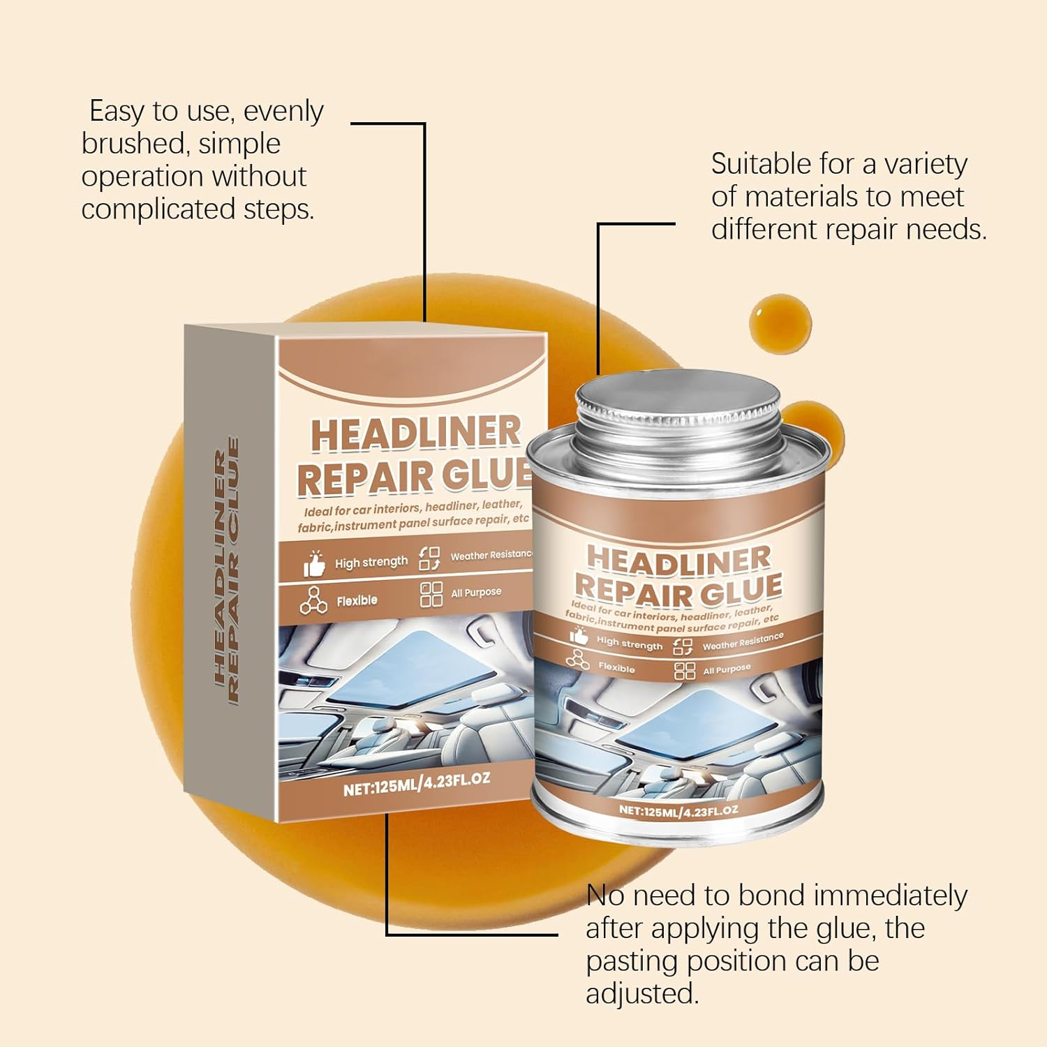 Headliner Repair Glue, Multifunctional Upholstery Glue, Suitable for Car Interiors, Leather, Fabrics, Etc(4.23 Oz) image number 3