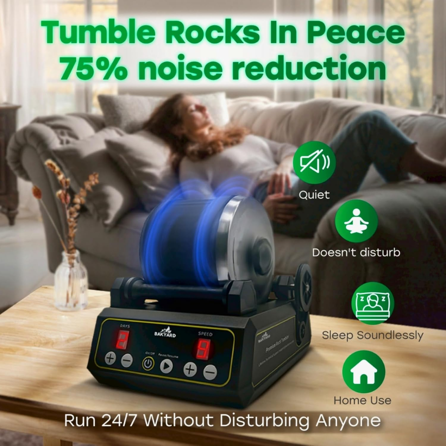 Professional Rock Tumbler Kit- Advanced Features Include Shutoff Timer and Speed Control - 2.5 Kg Barrel Capacity, 4 Polishing Grits, Mesh Stainer, Jewelry Fastenings image number 2