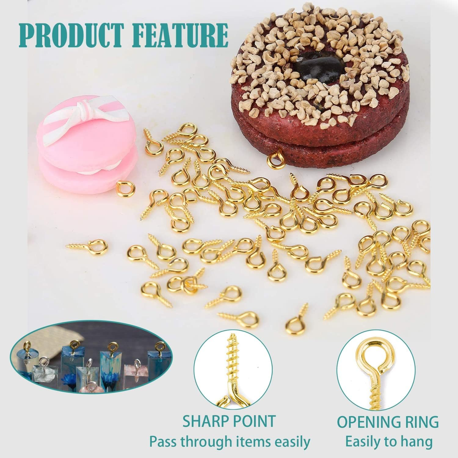 KEWAYO 400Pcs Small Screw Eye Pins, Hooks Eyelets Screw Threaded Silver Clasps, for Cork Top Bottles & DIY Jewelry Making Self Tapping Screws Hooks Ring