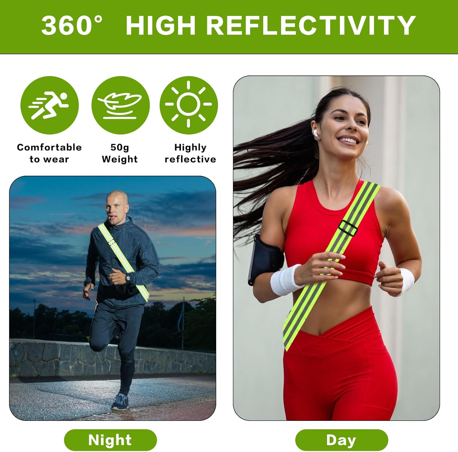 4Pcs Hi Vis Reflective Running Gears: 1 High Visibility Reflective Sash,1 High Vis Straps,2 Reflective Armbands, Adjustable Reflective Belt Sash for Women Men Walking Cycling Running Reflective Gear image number 1