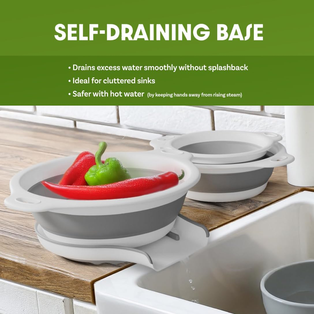 Gevoli Collapsible Colanders (3 Pack Set) Food Strainers with Over-Sink Water Draining Base for Pasta Fruits and Vegetables, White (3 Sizes, 3QT, 4QT and 5 Quart) image number 1