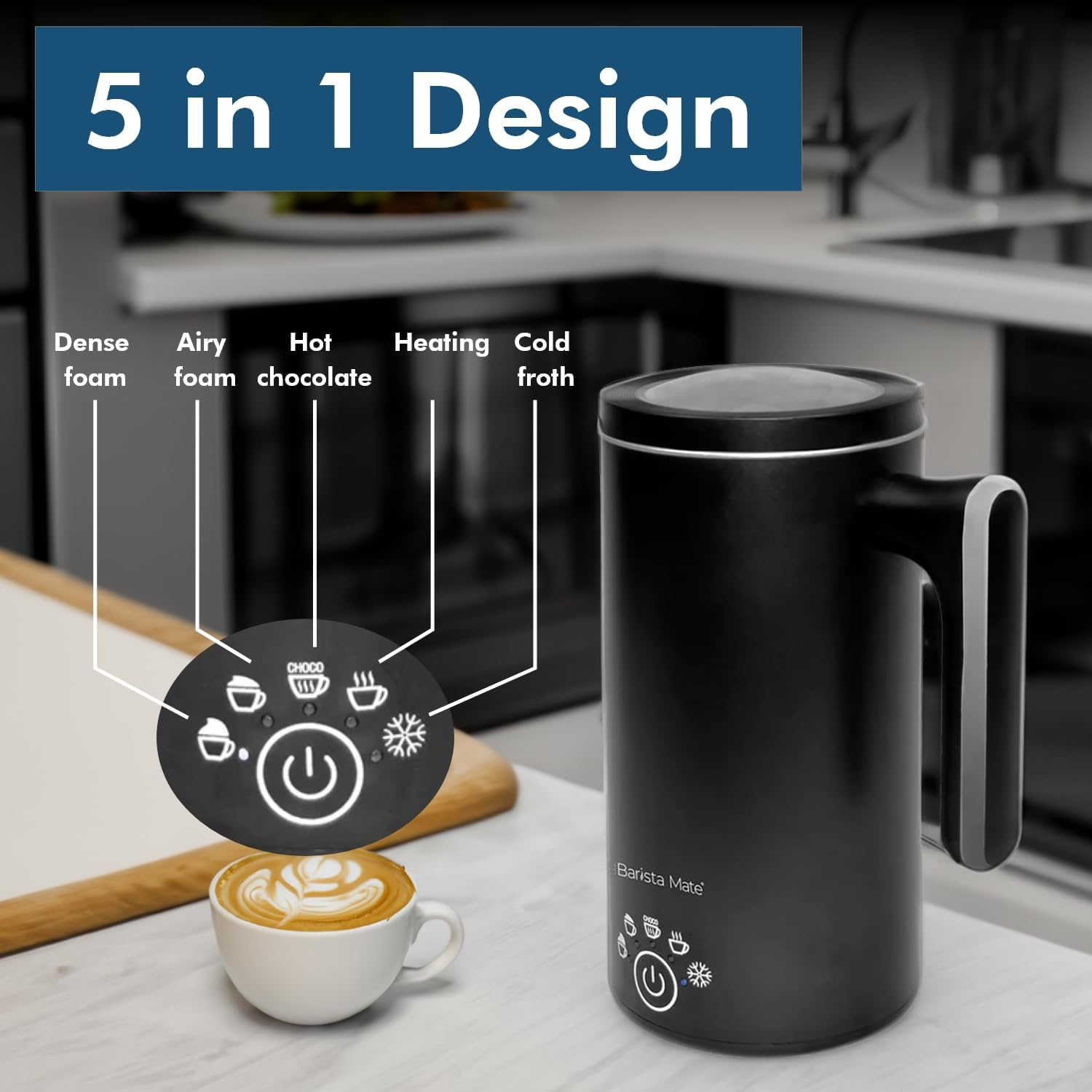 Healthy Choice Barista Mate Hot & Cold Milk Frother Cold Froth with a Frothing Capacity up to 250Ml and a Heating Capacity up to 500Ml | Colour - Black, Power - 500W image number 5