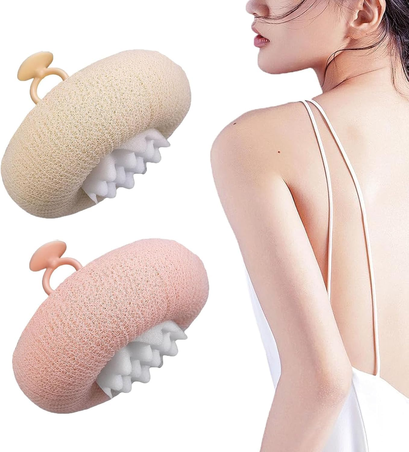 Upgrade 2-In-1 Sunflower Bath Ball, Super Soft Sunflower Suction Cup Bath Ball, 2-In-1 Exfoliating Bath Sponge Cleaning Brush with Suction Cup, Shower Sponges for Women Men (Beige+Blue) image number 1