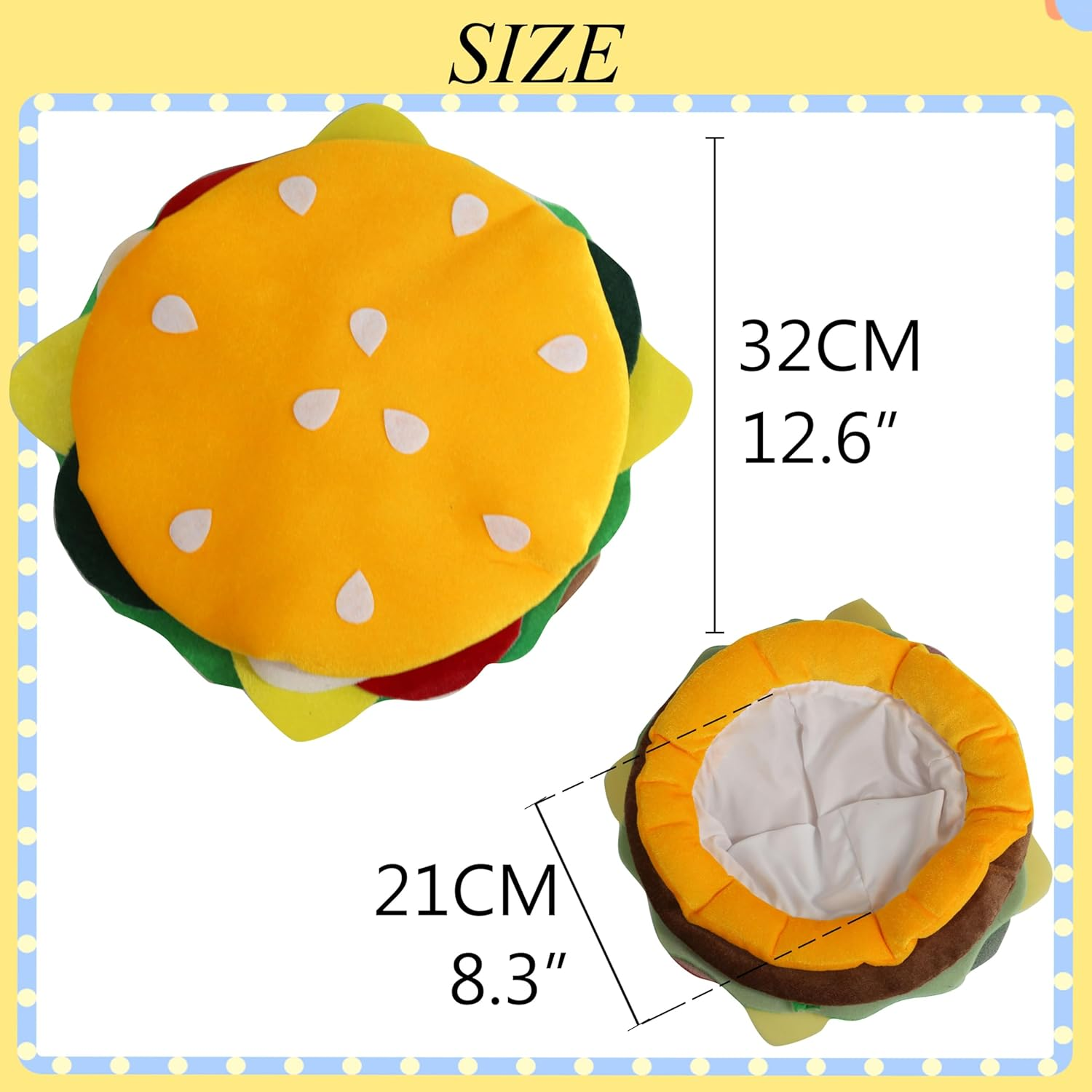 Burger Hat - Funny Plush Burger Headwear with Sesame Buns, Cheese, Lettuce & Patty for Adults - Great for Food Themed Parties & Events image number 2