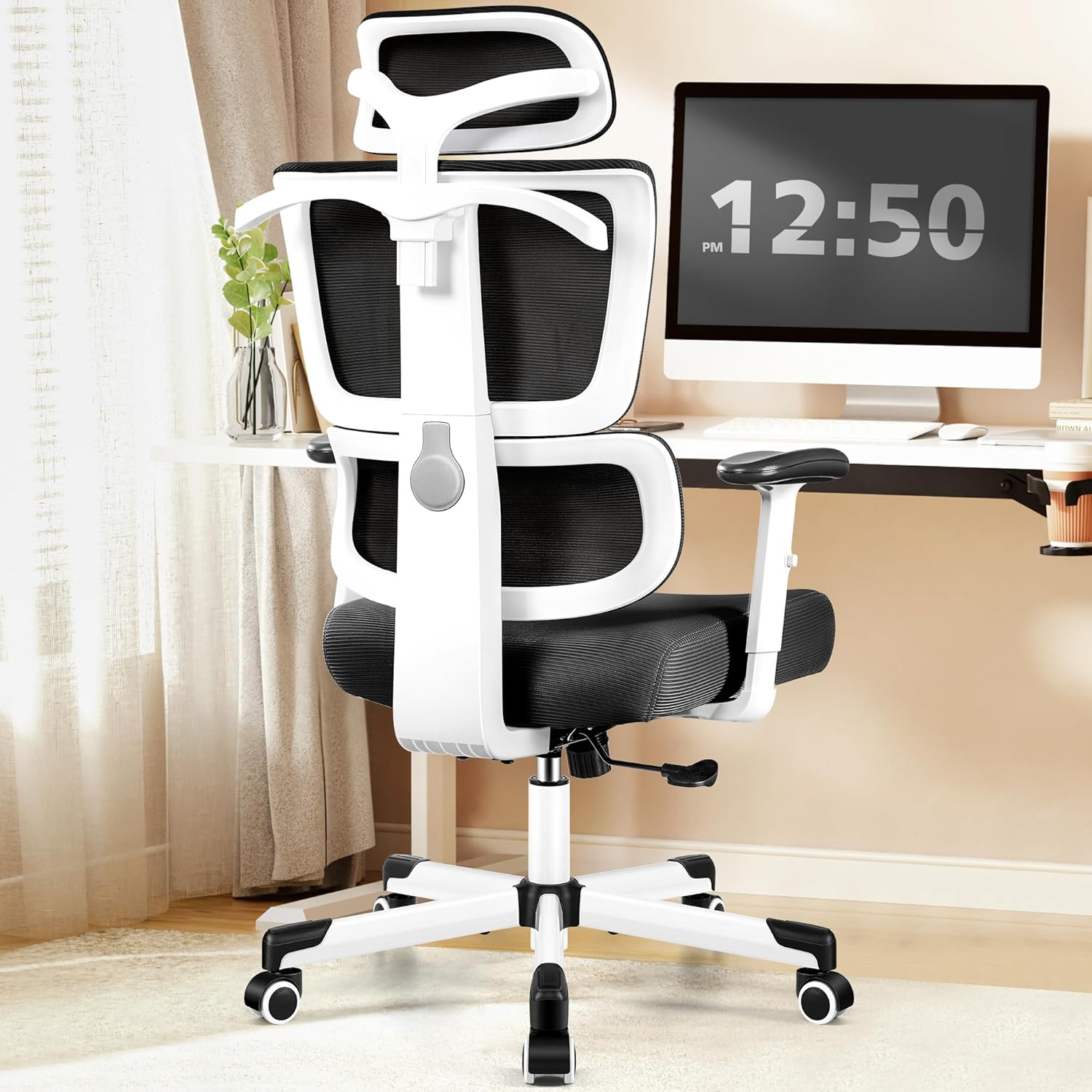 Primy Office Chair Ergonomic Desk Chair, High Back Breathable Mesh Office Chair with Lumbar Support Reclining Chair, Comfy Big and Tall Home Office Chair, Adjustable Armrests Computer Chair(Black)