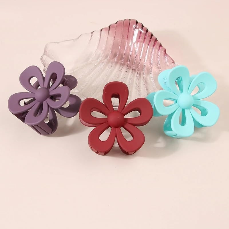 Hair Claw Clips 7CM Ladies Fashion Solid Color Frosted Hollow Flower Hairpin Headdress Shark Clip Hair Accessories image number 1