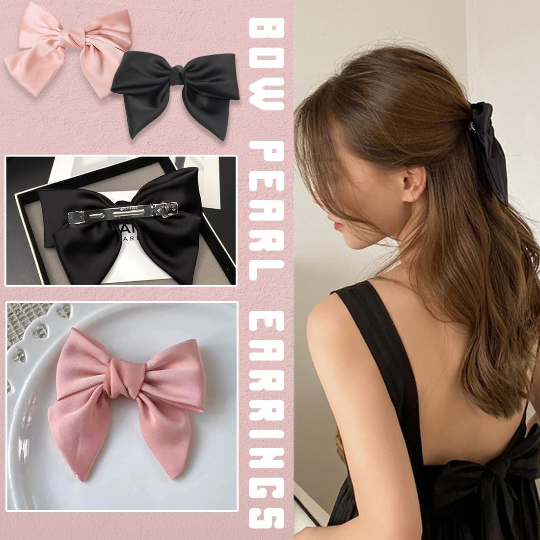 LAKJUOZ Hair Bow Hair Pack of 2 Women'S Hair Clips with Bow Hair Clips Made of French Fabric for Women Hair Clips with Bow Elegant Satin Hair Accessories for Girls image number 5