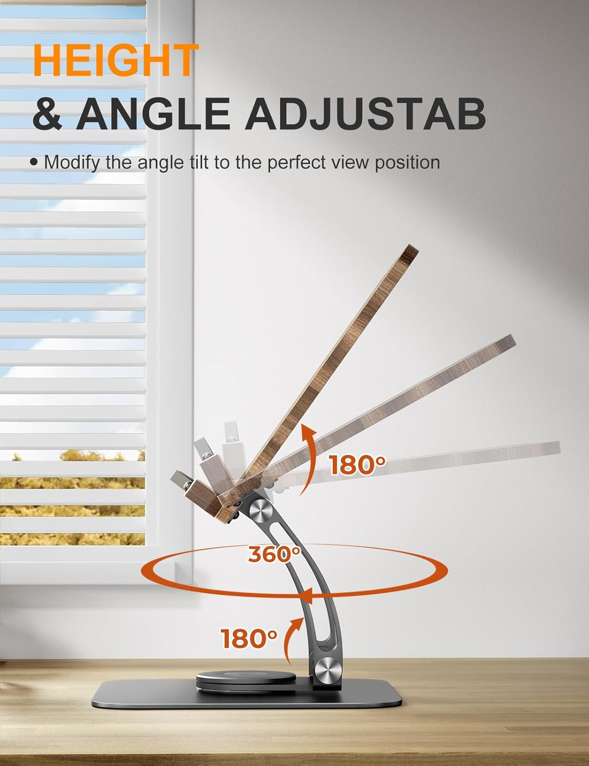 Tounee Book Stand for Reading, Adjustable Book Holder with 360&deg; Swivel Base, Foldable Cookbook Stand Recipe Book Holder with Elastic Page Clips for Music Scores, Recipe, Magazines, Laptop (Black) - Silver image number 2