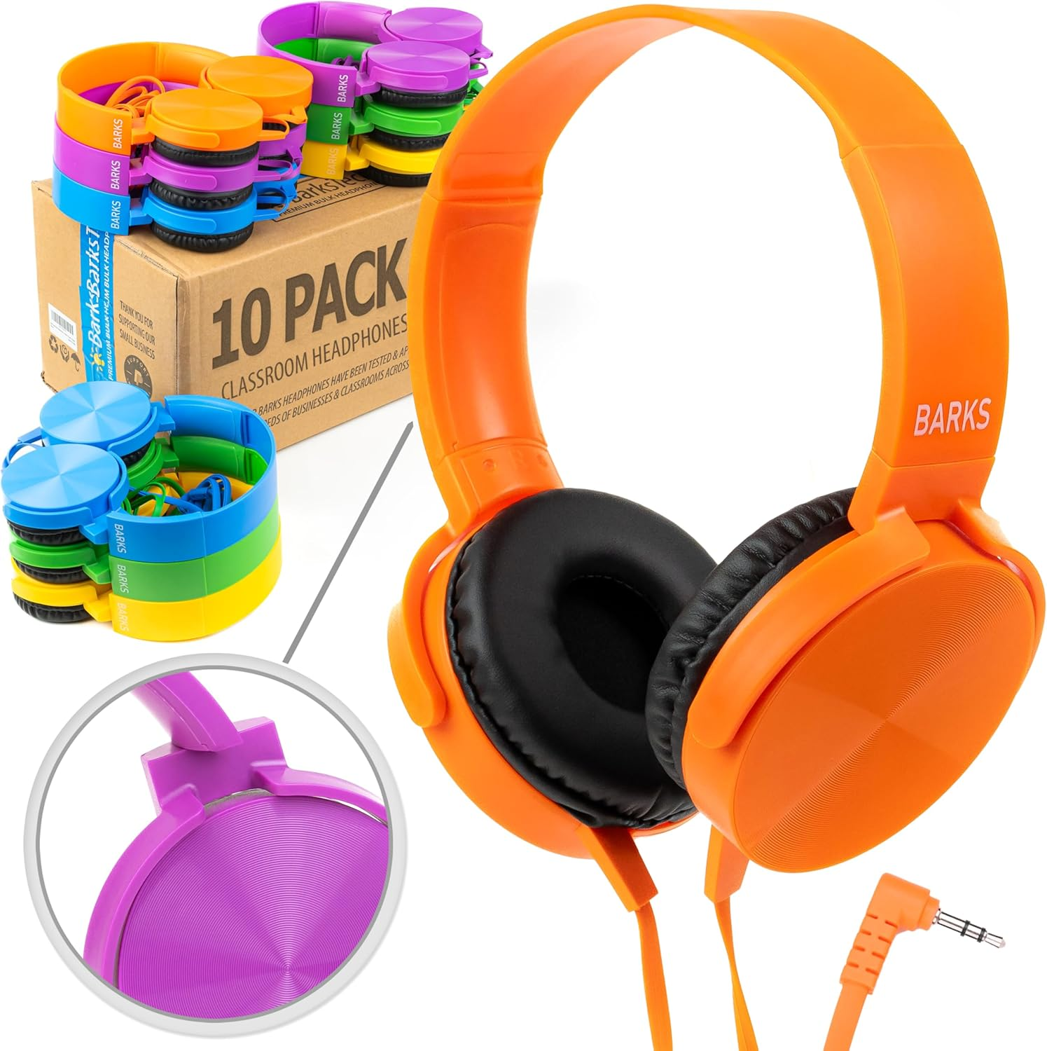 Bulk Classroom Headphones (10 Pack, Mixed Colors) - On-Ear Premium Student Bulk Headphones: Perfect for Kids K-12, Schools & Class Sets (Colorful, Durable, Noise Reducing, Comfortable, Easy-To-Clean)