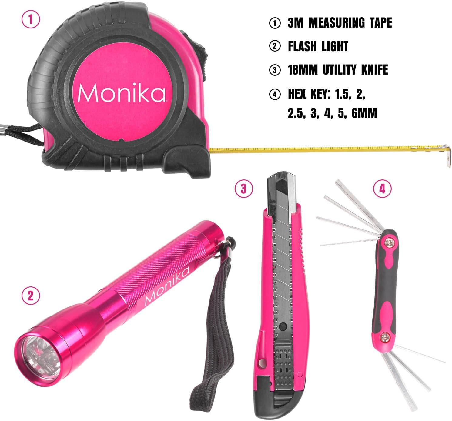 Monika 159PCS Pink Tool Kit Portable Household Tool Set Multi-Functional Repair Tool for Household Repair Removal Maintenance General Household Hand Tool Kit with Storage Case image number 3