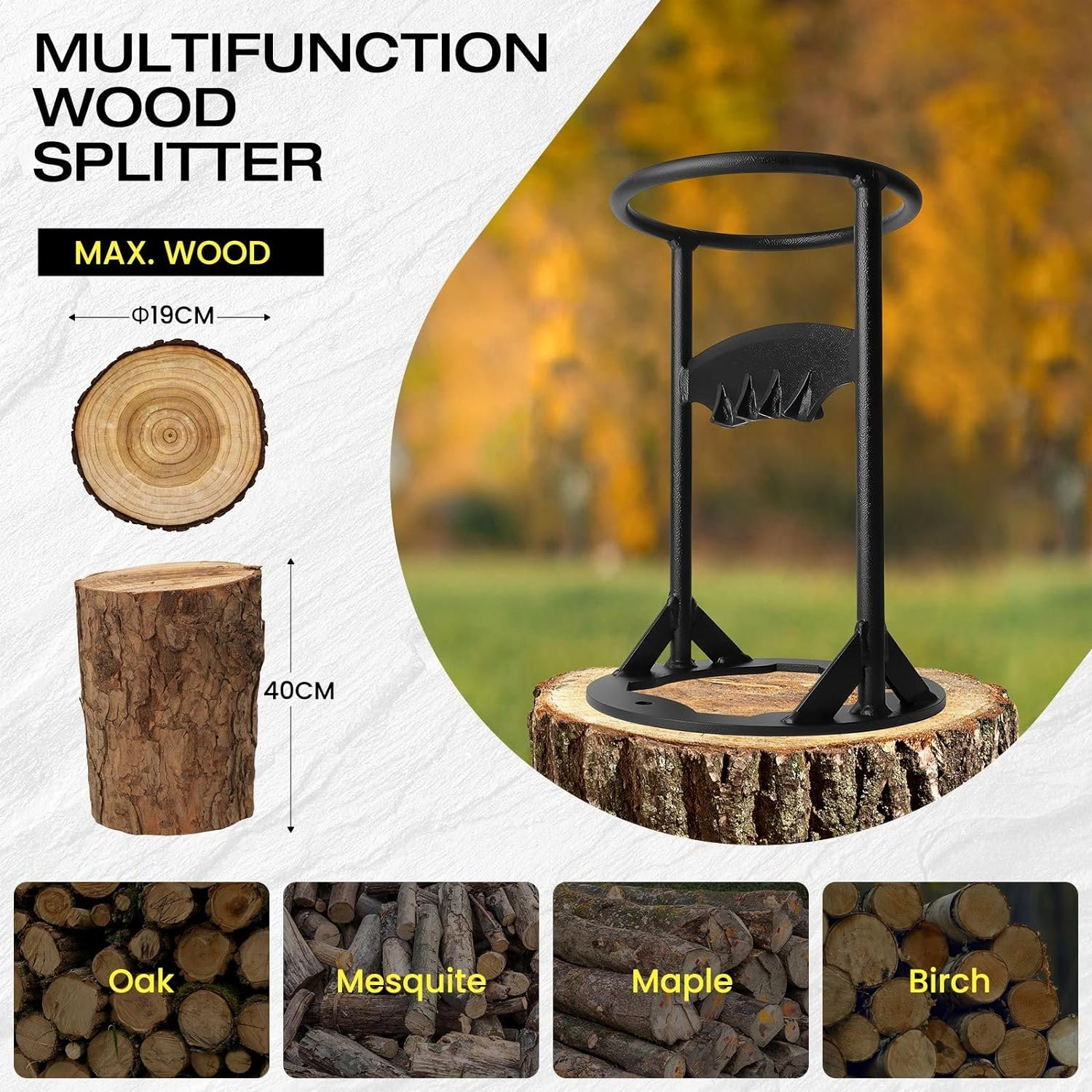 Log Firewood Splitter Set with Hammer Manual Wood Splitting Cutter Kindling Cutting Fireplace BBQ Camping Tool Outdoor Steel image number 6