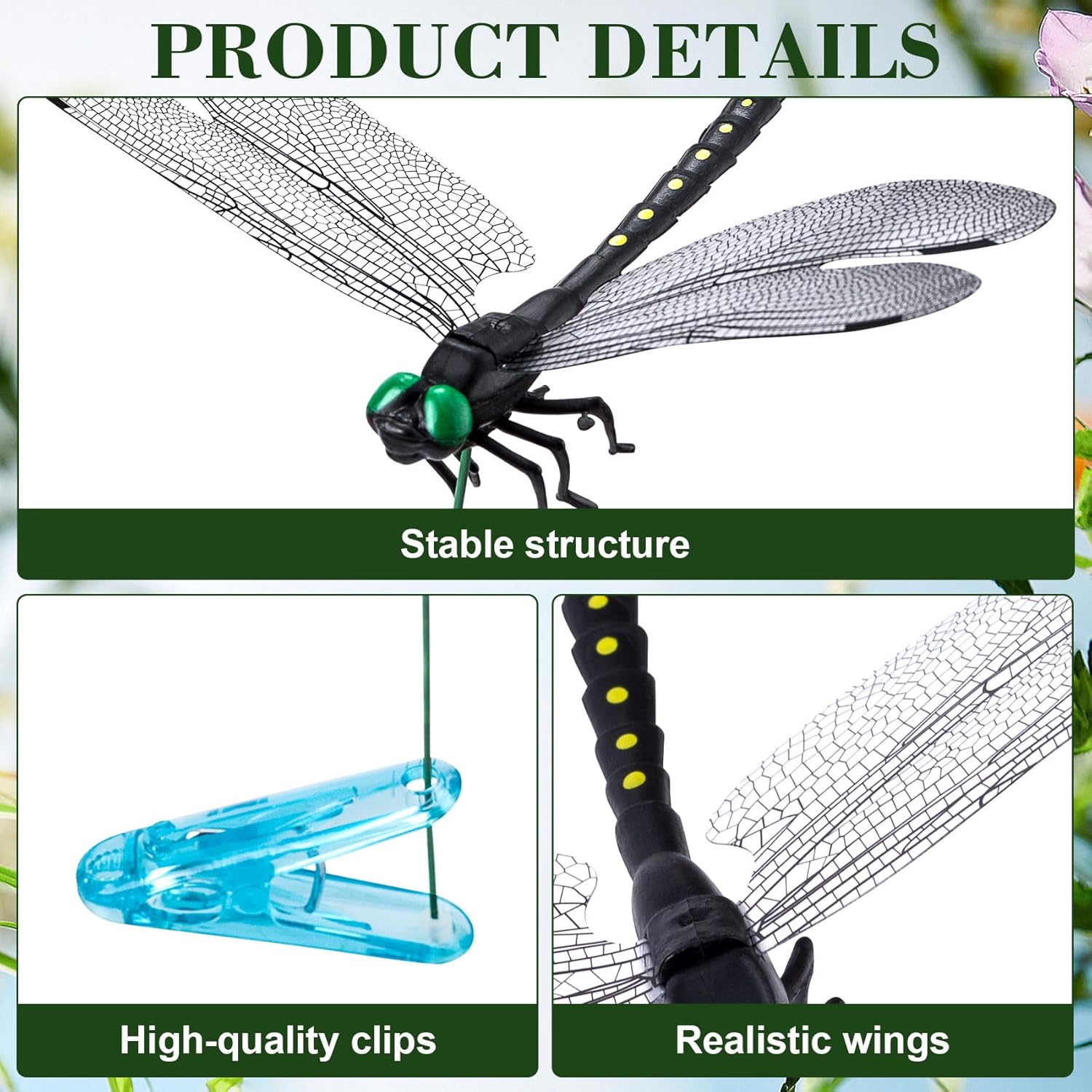BEIQIYA 2Pcs Dragonfly Clips, Artificial 3D Simulation Dragonflies Hat Clip, Garden Decor for Outdoor Yard Courtyard Patio Flower Beds image number 6