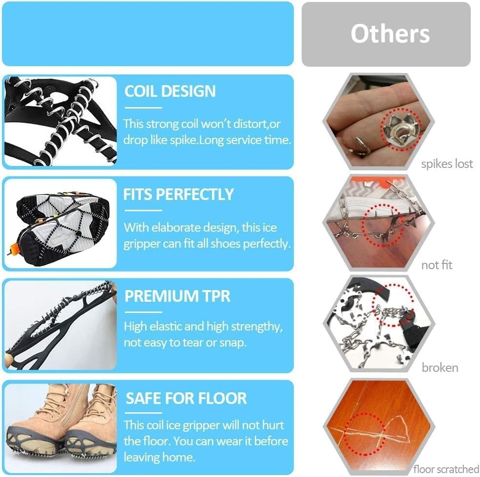 Crampons, Portable Walk Traction Ice Cleats - Non Slip, Break Resistant, Easy to Wear - Ice Spikes Gripper for Walking Hiking on Snow and Ice, Fits for Shoes Boots Etc image number 4