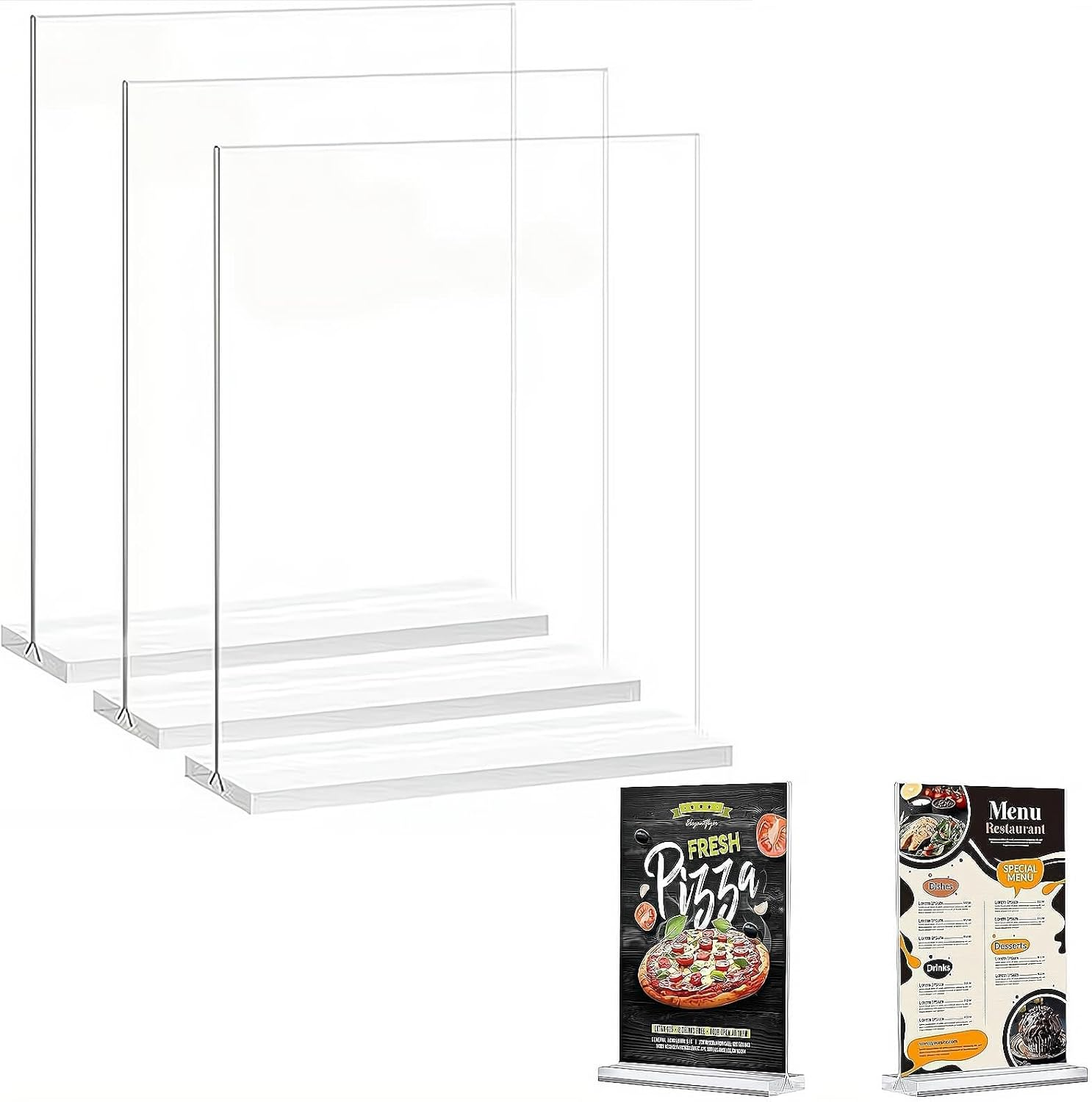 ZHIGOU Acrylic Sign Holder A4 Transparent Tabletop Menu Display Stand, T-Shaped Advertising Stand, Double-Sided Plastic Frame for Restaurant, Office, Hotel, Store Promotion, Event, Photo Frame image number 1