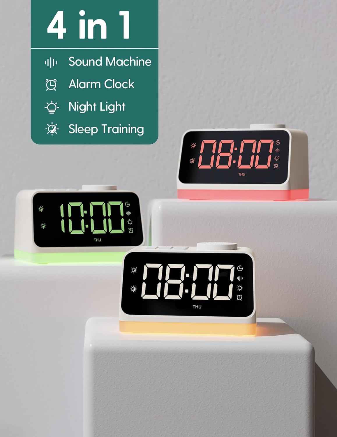 BABELIO White Noise Sound Machine & Alarm Clock, 17 Smoothing Sounds, 9 Night Light, Sleep Timer, 16-Level Volume Control, 4-In-1 Gentle Wake up White Noise Machine for Sleeping, Adults, Kids, Baby image number 3