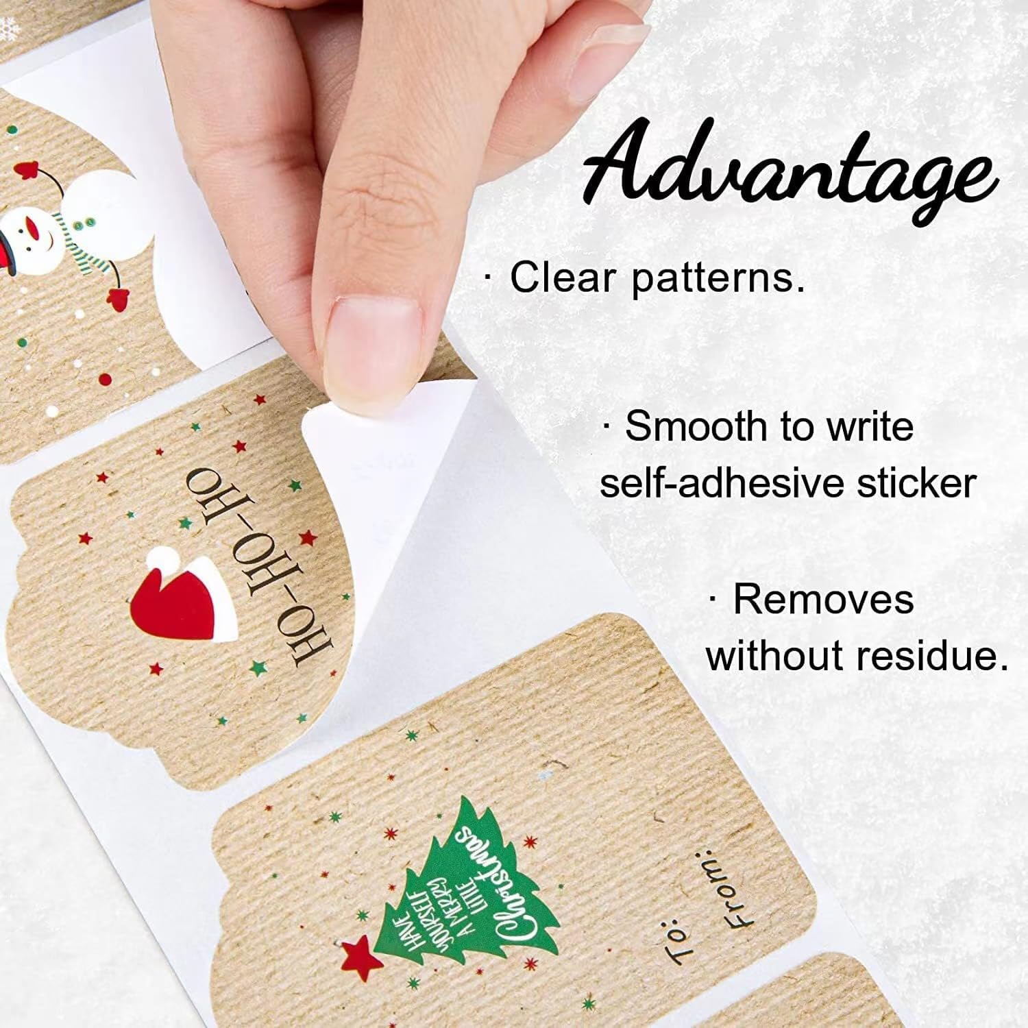 300 Pcs Brown Kraft Christmas Stickers, 6 Designs, 2 X 3 Inch Rectangular Labels Tags image number 2
