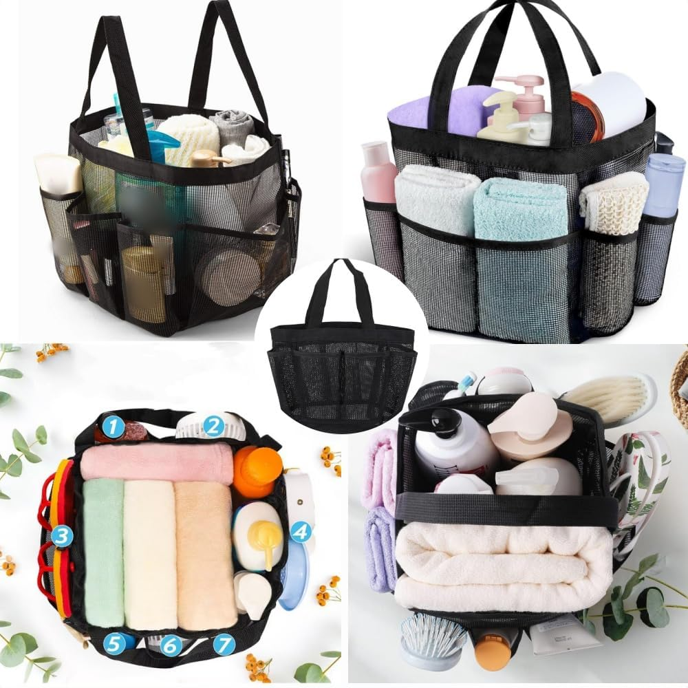Shower Caddy Portable with Drawstring, Large Mesh Hanging Shower Organizer with 8 Storage Pockets 2 Handles for Toiletry, Dorm Room, Shower Bag for Camping, Cottage,Gym,Bathroom image number 2