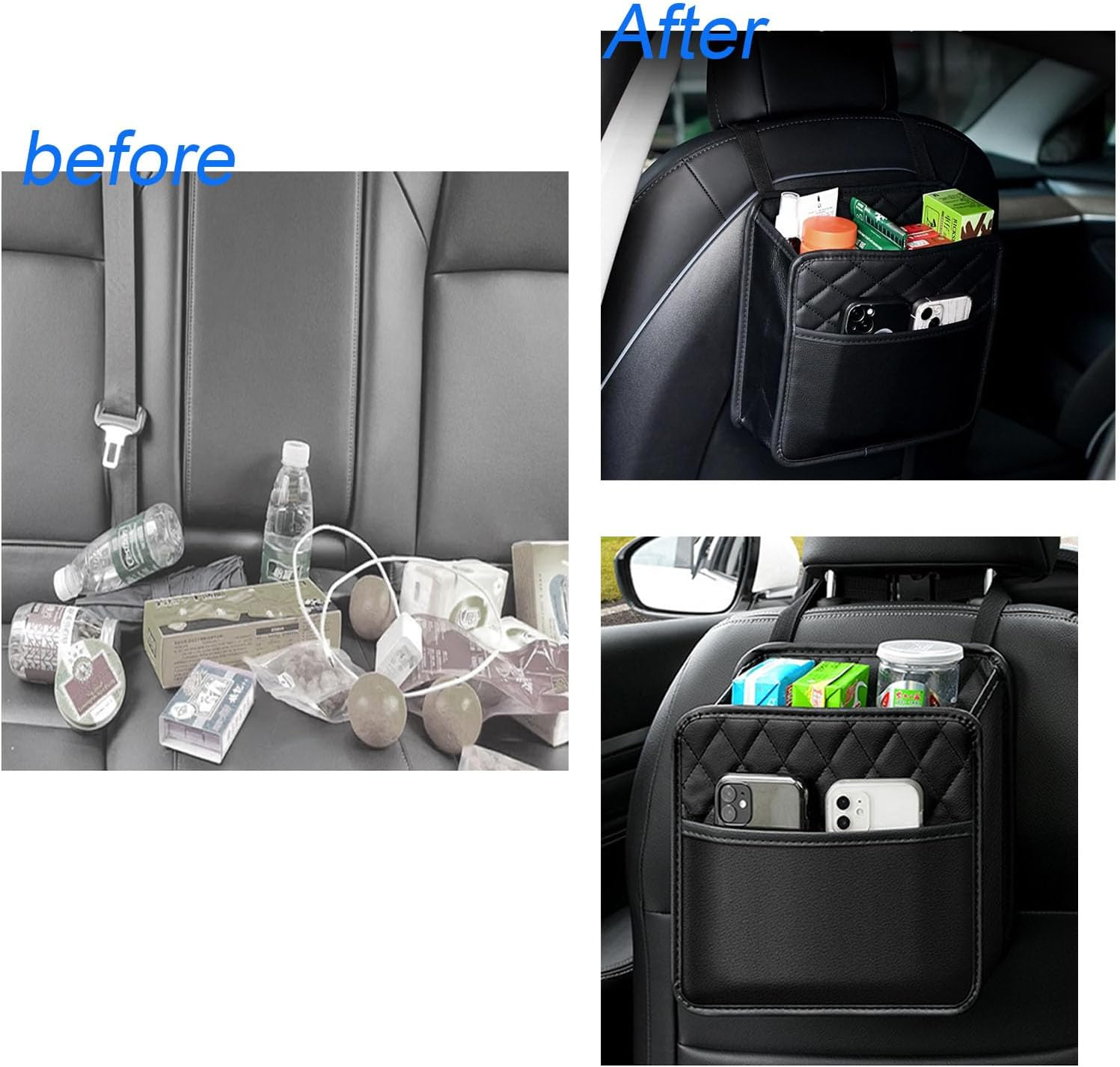 2 Pack Backseat Car Organiser, Car Net Pocket Handbag Holder Bag, Multi Pocket All Purpose Holder for Ipad, Cooler Bottles, Toys, Books, Tissues, Etc.