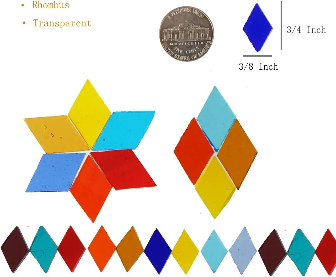 Lanyani 1600 Pieces Transparent Cathedral Glass Mosaic Tiles Pieces for Arts and Crafts Mixed Color Stained Glass Pieces, 4 Shapes Mixed image number 4