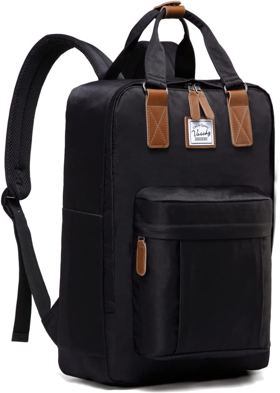 Backpack for Men Women, VASCHY Lightweight Travel Back Pack Fits 15.6Inch Laptop Water Resistant School Bag Casual Daypack for Teen Work/College Black