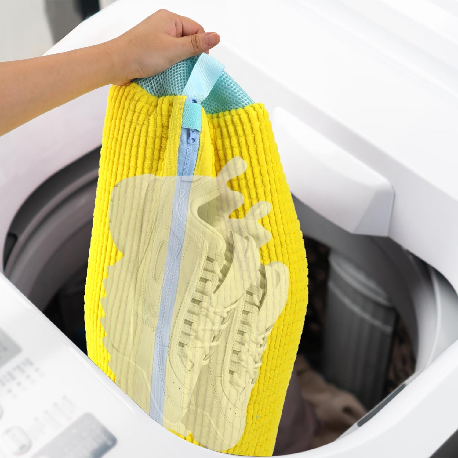 Shoe Washing Machine Bag, Reusable Shoe Cleaning Bag Laundry Shoe Bag Machine Wash Shoe Bag Shoe Washing Pouch for Washing Machine Dryer Laundry for 360 Degree Cleaning All Shoes (Yellow), Yellow, image number 2