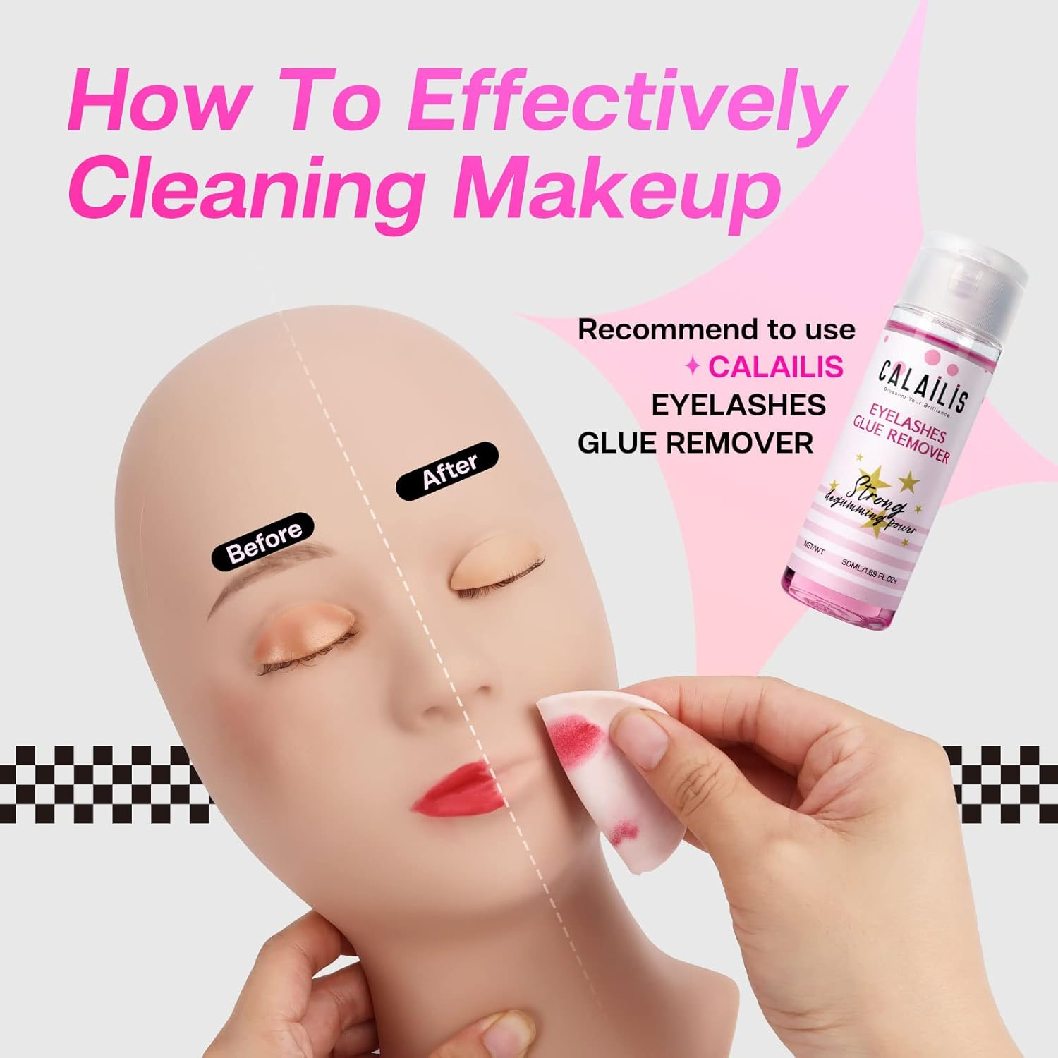 CALAILIS Lash Mannequin Head, , Practice Head for Eyelash Extensions and Make Up, Soft Rubber Head Replaced Eyelids with Training Eye Lashes, for Beginner (Skin Colour) image number 4