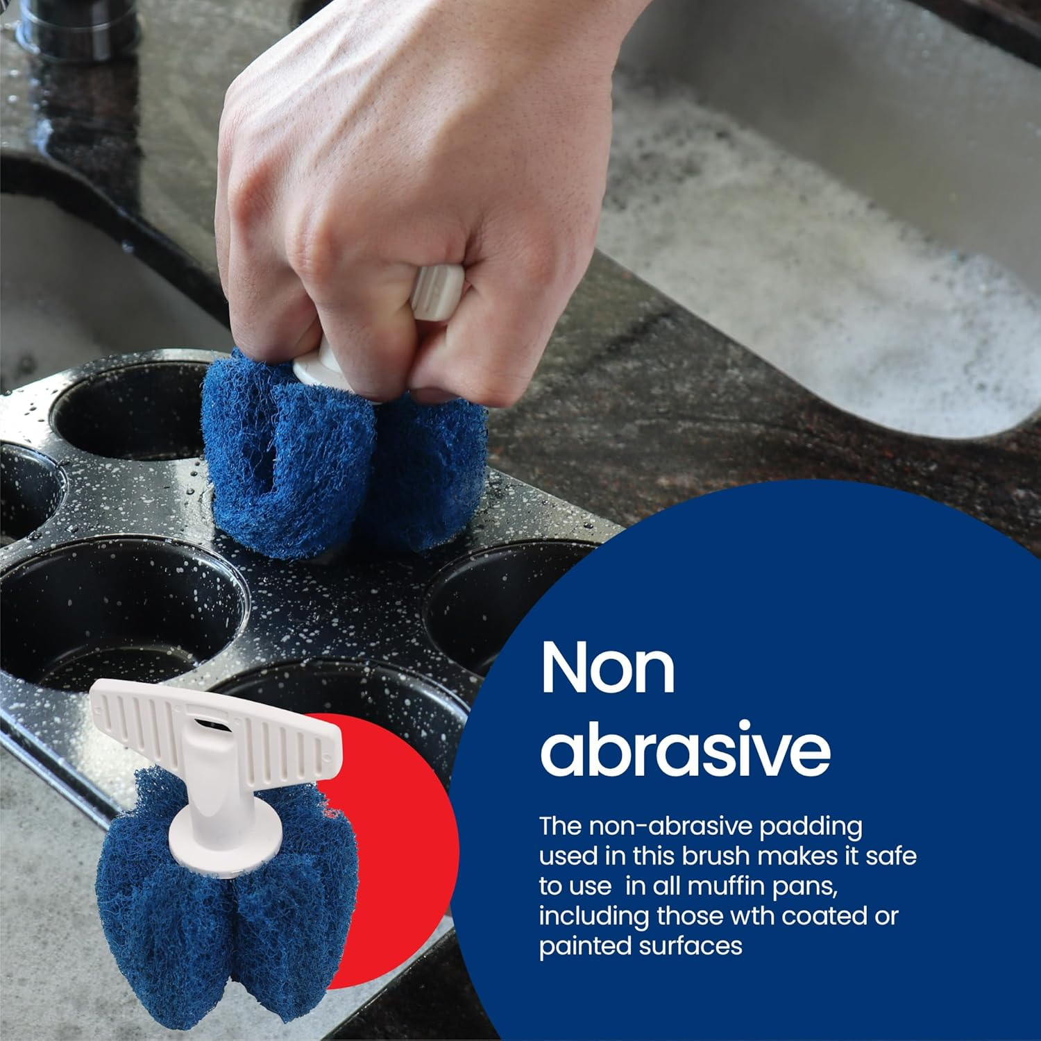 White Magic Muffin Pan Cleaning Brush - 8Cm Round, Made in USA, Non-Scratch Bristles, Ergonomic Handle for Easy & Comprehensive Cleaning of Muffin Trays 6Cm-10Cm, Ideal for Non-Stick Pans image number 3