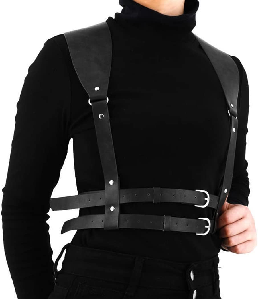 BODIY Punk Women Waist Belts PU Leather Fashion Body Chain Belt Circle Rave Halloween Accessories Belt Adjustable Gothic - Brown image number 2