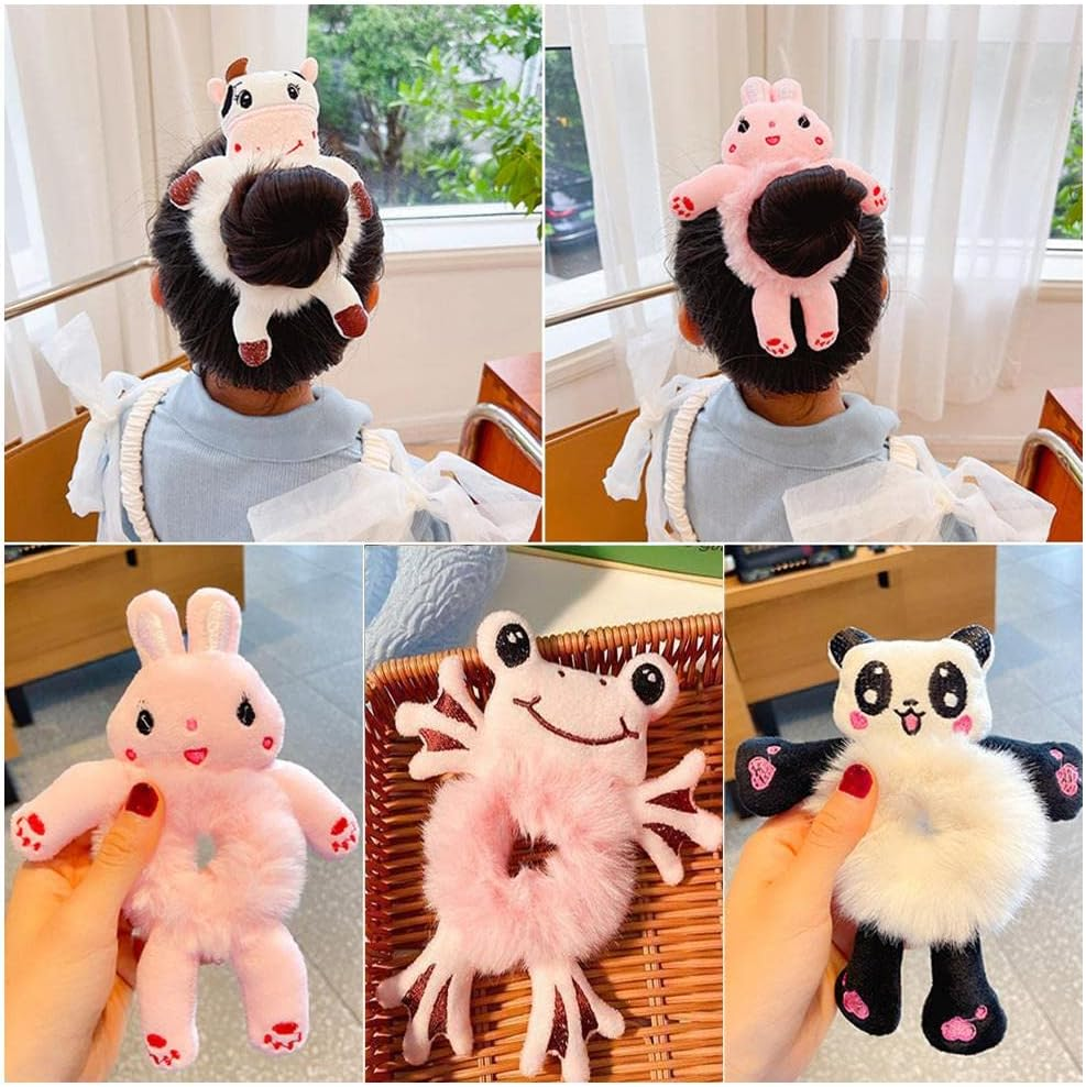PLGEBR Cute Cartoon Plush Hair Tie, Cute Hair Head Rope Ponytail Holster,Hair Scrunchies Velvet Elastic Hair Bands,Women Girls Hair Accessories