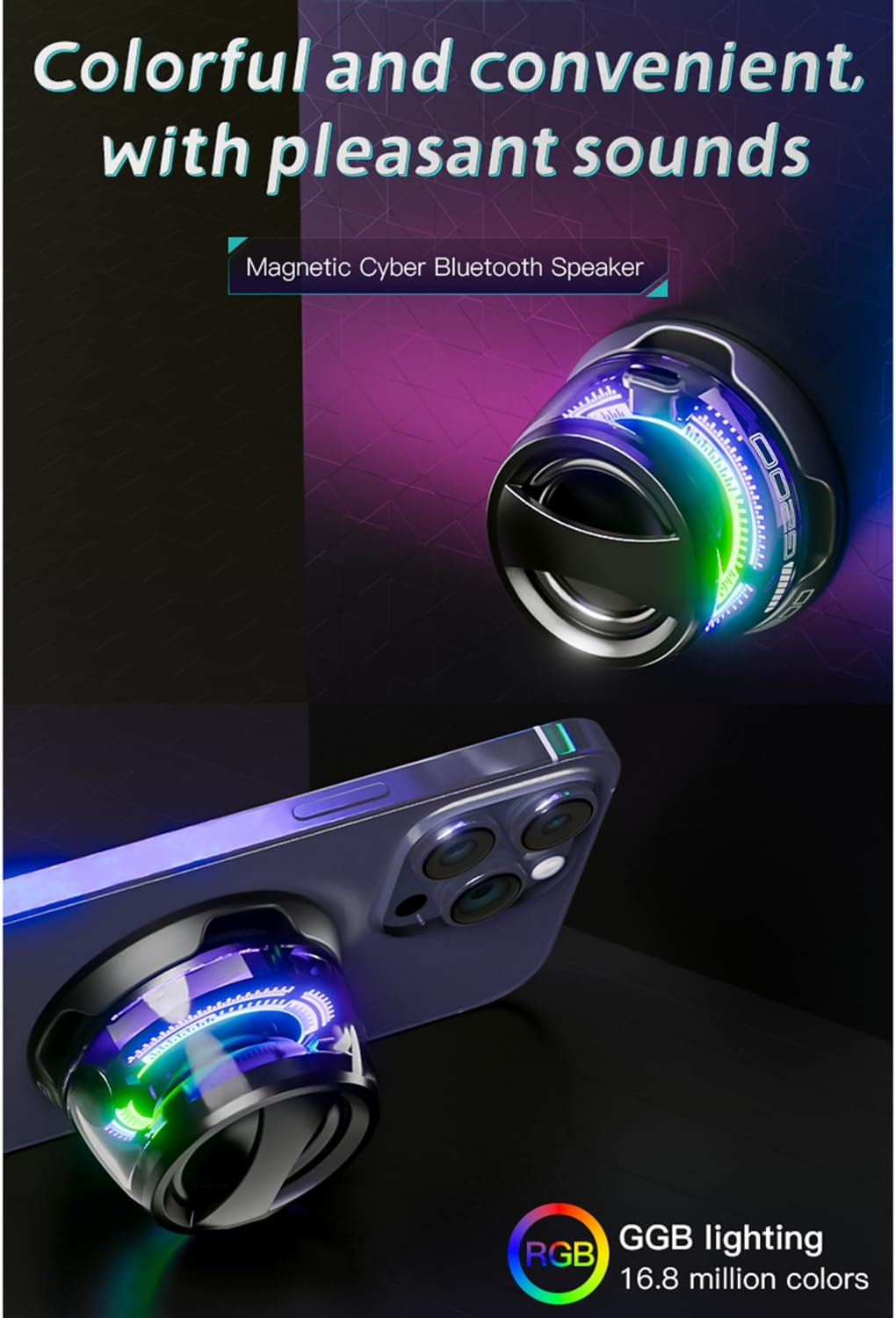 Multifunctional Magnetic Bluetooth Speaker Portable Wireless Speaker with Dynamic Multi-Color RGB Lights, Waterproof Design and Strong Magnetic Base for Outdoor Travel, Camping, and Home Use image number 5