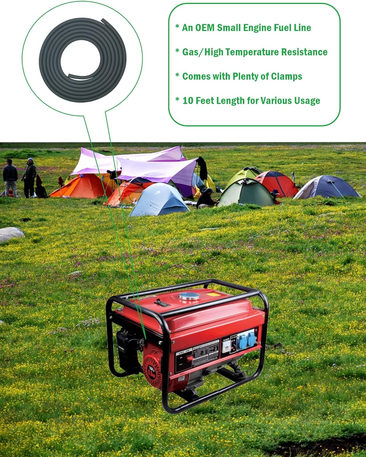 YAMAKATO 10 Feet 1/4 Inch ID Fuel Line Hose for Kawasaki Kohler Briggs & Stratton Small Gas Diesel Powersports Engines and Generators W/ 20 Clamp Rubber Black image number 1