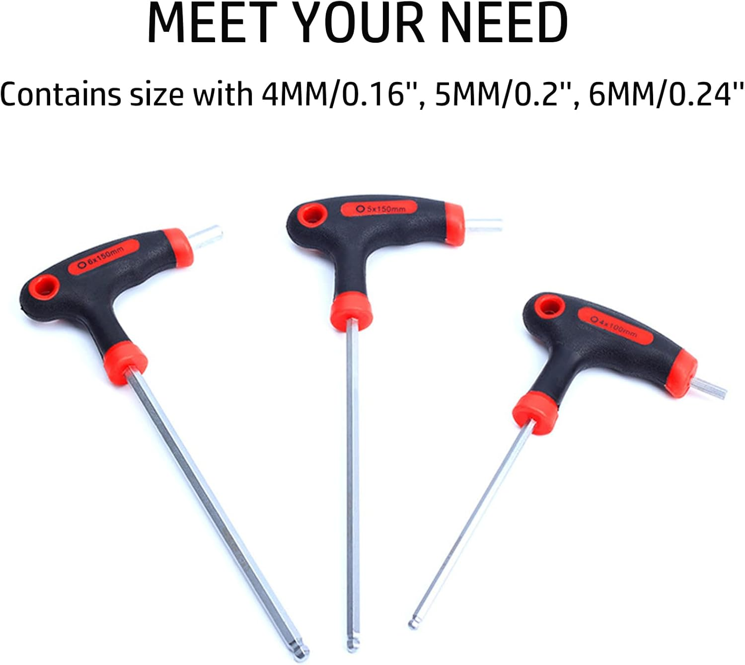 YUENTOEN T Handle Allen Wrench Set, 4/5/6Mm Bike Allen Hex Key Set with Ball End Screwdriver Hand Tool Kits for Bicycle Pedal Handlebar Disc Brake Mount Repair (Red) image number 5