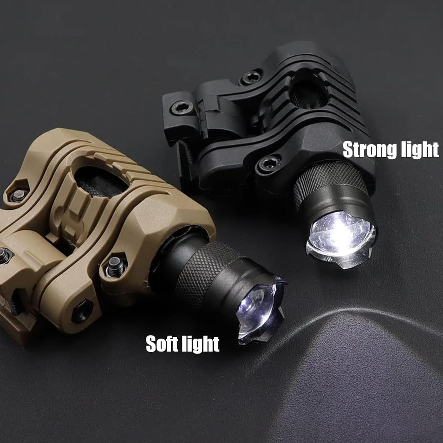 Tactical Helmet ARC Rail Light with Mount LED Mini Zoomable Helmet Flashlight with Strobe/Strong/Low Lamp 200 Lumens, Pocket Pen Flashlight with 20Mm Picatinny Rail Mount Storage Box Charger - Brown image number 4