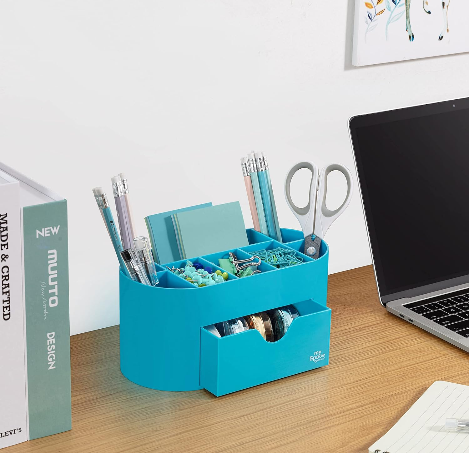 My Space Organizers Blue Desk Organizer for Office Supplies and Desk Accessories - Pen Holder Desktop Organization for Room College Dorm Home School (Blue) - Purple,White image number 6