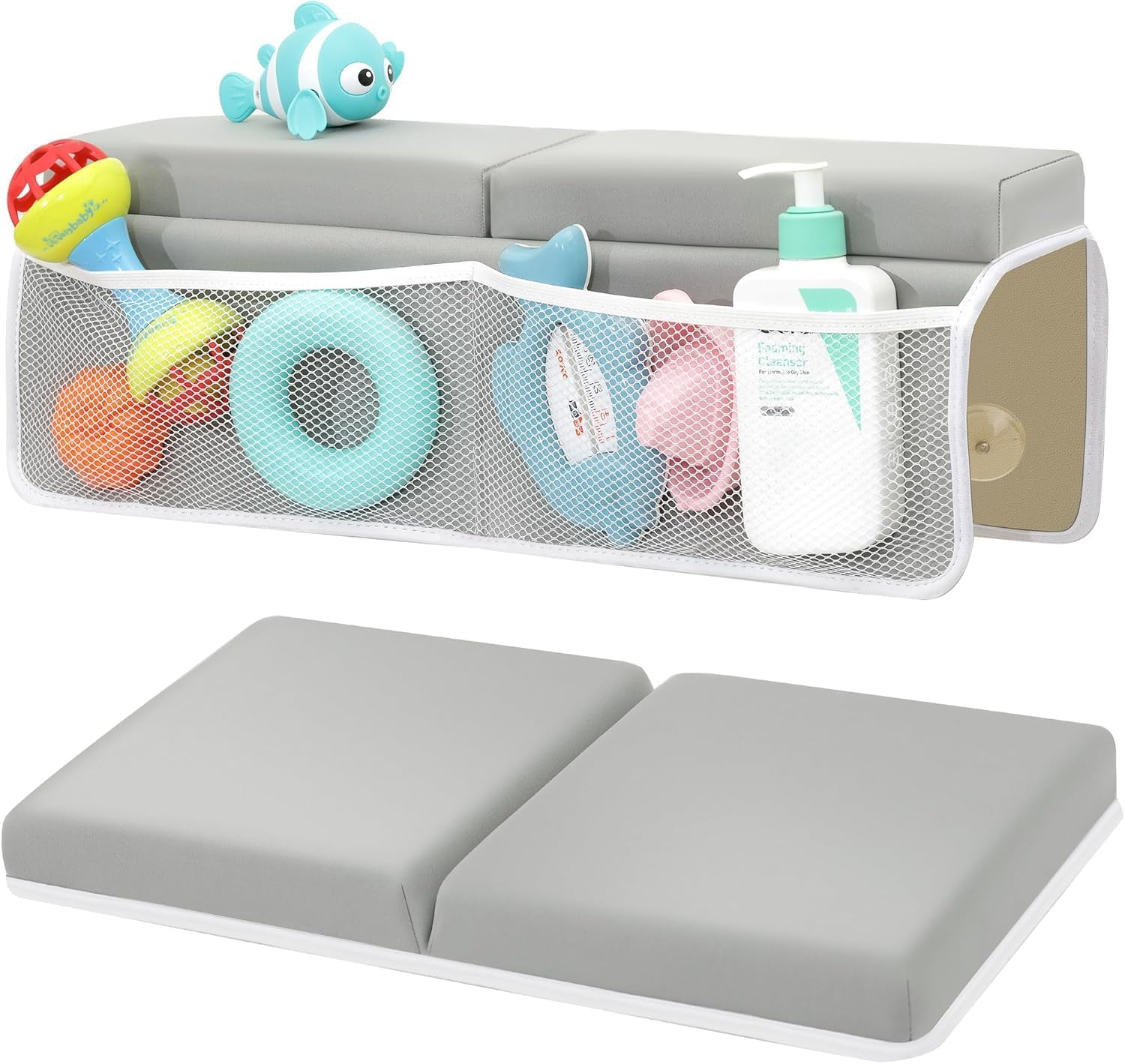 Bath Kneeler and Elbow Rest Pad Set - Comfortable Thick Baby Bath Kneeler Pads, Quick Dry Soft Kneeling Pad for Baby Bath Time, Non-Slip Knee& Arm Support Bathtub Mat with Toys Organizer image number 2
