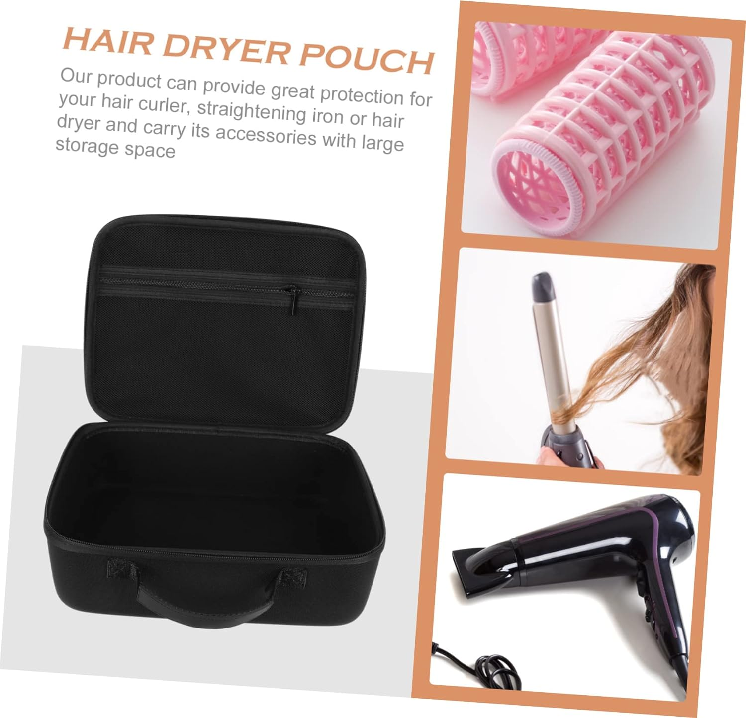 Hohopeti Portable Hair Dryer Carrier Case Storage Travel Bag for Hair Styling Tools Straightener Curler Organizer Protective Toiletry Bag image number 2