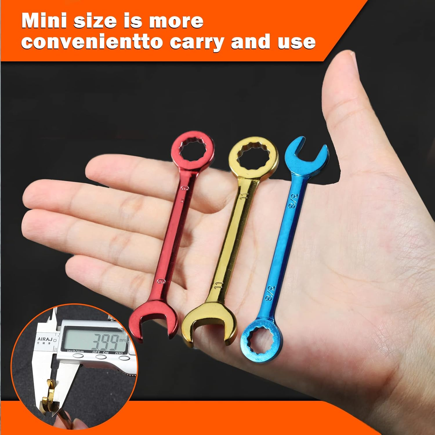 LEONTOOL Small Combination Wrench Sets Metric and Standard 20 PCS 4-11Mm & 5/32" to 7/16" Color Plated Open and Box End Mini Wrenches with Key Ring Ignition Wrench Set with Zipper Bag image number 6