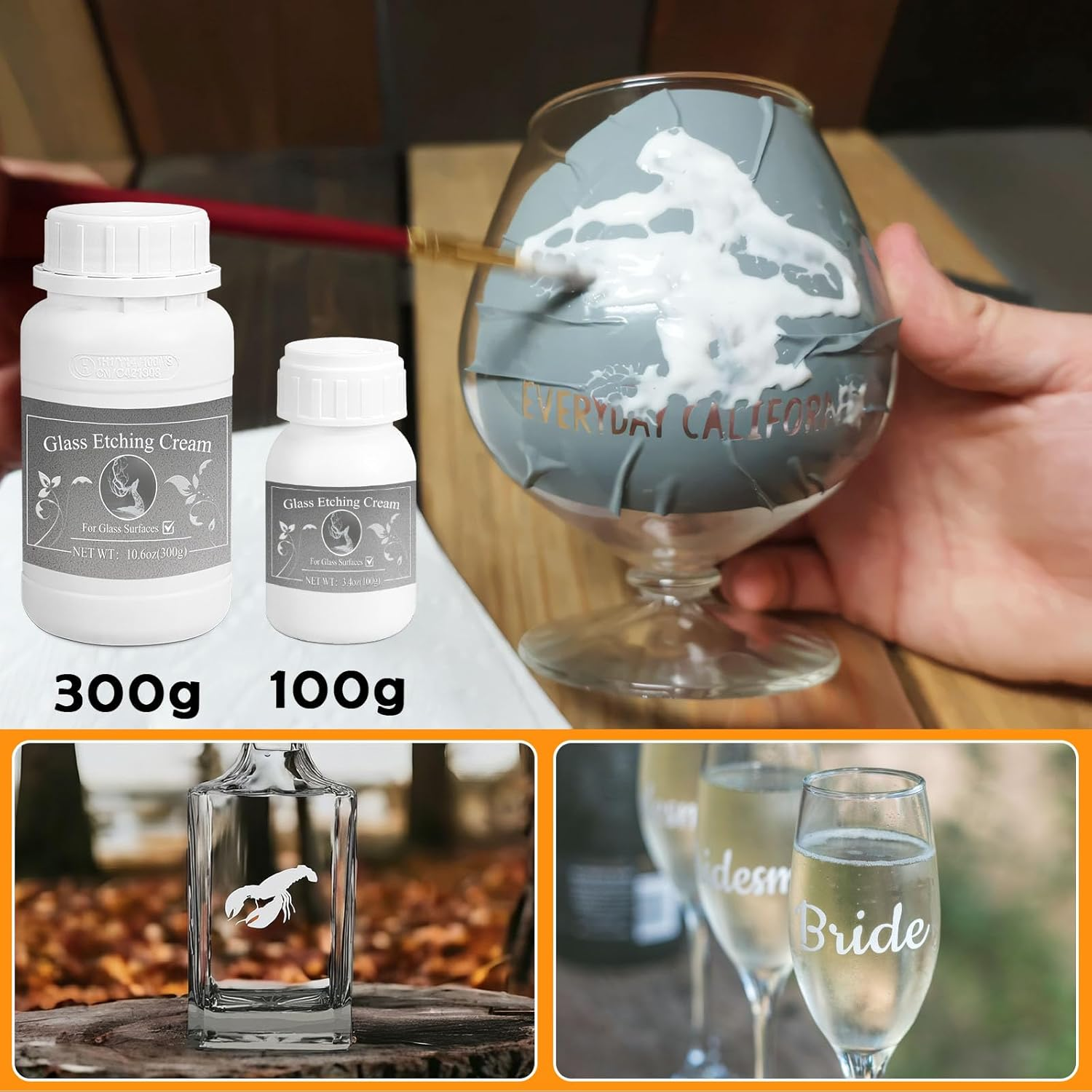 300G Glass Etch Paste Kit, Etching Paste for Glass Creates a Variety of Beautiful Designs on Glass Surfaces, Etch Gel Is Suitable for Glass Windows, Glass Cups and Other Glass Surfaces image number 6