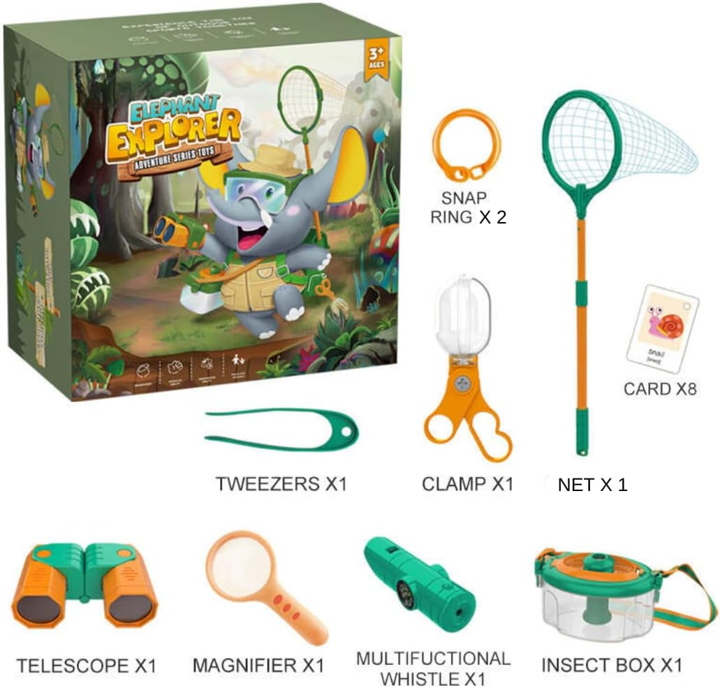 Why2Wise Bug Catcher Kit for Kids - Outdoor Explorer Kit with Insect Box,Binoculars, Magnifying Glass, Net, Tweezers, Clamp, Whistle - Educational Toy 3+ Years Old Boys Girls image number 4